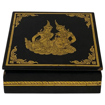 Black Golden Thai Lady Graphic Square Storage Accent Box Hws2639