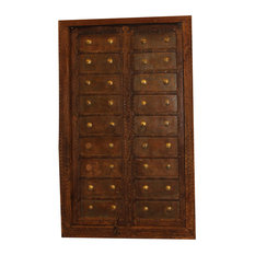 Mogul Interior - Consigned Antique Jharokha Windows Terrace Door Teak Wood Brass Medallion Doors - Wall Accents