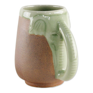 Celadon Ceramic Elephant Mug in Green from Thailand (10 oz.) - Elephant  Handle in Green