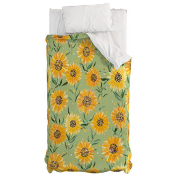 Deny Designs Ninola Design Countryside Sunflowers Summer Green Duvet Cover, Twin