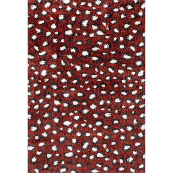 nuLOOM Lennon Cozy Shag Leopard Contemporary Area Rug, Red 4'x6'