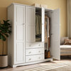 100% Solid Wood Family Wardrobe Armoire, White
