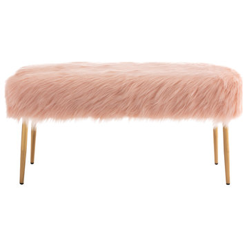 Layla Vanity Bench, Pink Faux Fur