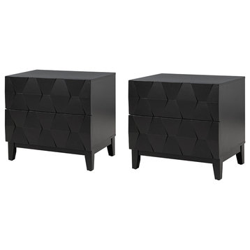 Helga 2-Drawers Nightstand With Charging Station Set of 2, Black