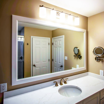 Timeless White Vanity Paired with Luxury Tiled Shower