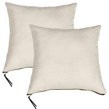 Suede Pillow Shell with Big Zipper, Beige, 20x20"