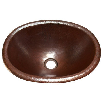 Small Oval Bathroom Copper Sink with Rolled Rim