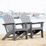 LuXeo - Hampton Poly Outdoor Patio Adirondack Chairs, Set of 2, Gray - Bring that beachside feel to your own backyard with this stylish and ultra-comfortable Adirondack Chair. Designed in the USA and showcases a traditional design with a rounded back. Made of recycled plastic poly material, our version is more enduring than classic wood, in a variety of vibrant and classic colors that requires no maintenance. With its roomy seat and gently reclined curved back, you’ll want to lounge and relax for hours. This lovely outdoor chair is a perfect compliment and a must have to your outdoor space.