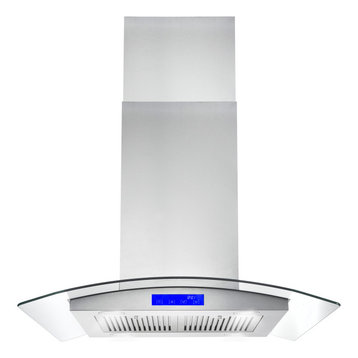 Cosmo 380 CFM Euro Stainless Steel Island Glass Range Hood With Permanent Filter