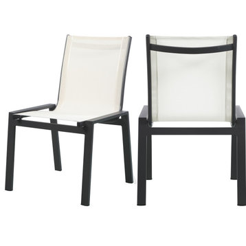 Nizuc Outdoor Armless Dining Chair (Set of 2), White Fabric, Dark Gray Frame
