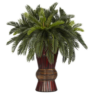 Cycas With Bamboo Vase Silk Plant