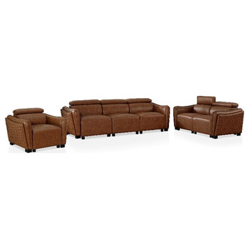 Furniture of America Holm Faux Leather 3-Piece Sofa Set in Brown