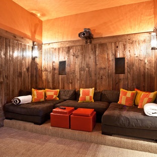 This is an example of a rustic home cinema in Salt Lake City.