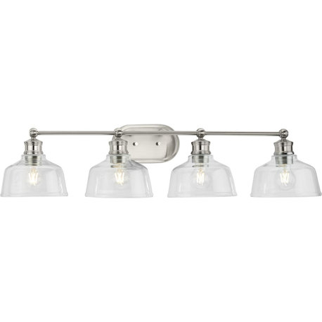 Singleton 4-Light 36" Brushed Nickel Farmhouse Vanity Light, Clear Glass Shades