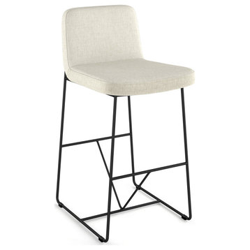 Amisco Winslet Counter and Bar Stool, Light Beige Pvc / Black Metal, Bar Height