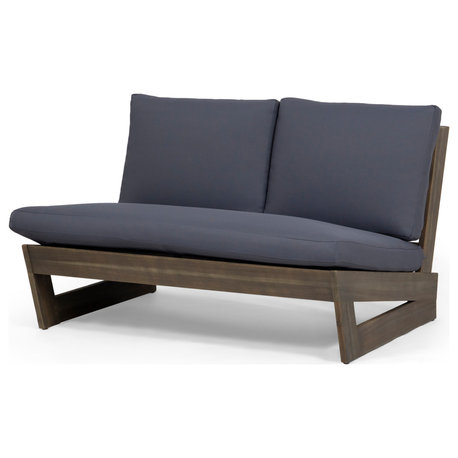 Kaitlyn Outdoor Acacia Wood Loveseat with Cushions, Gray