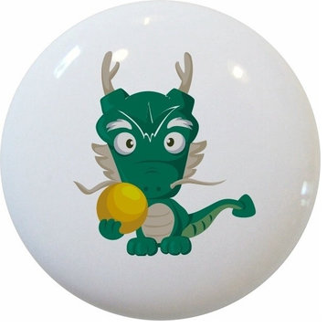 Kid's Green Dragon Ceramic Knob