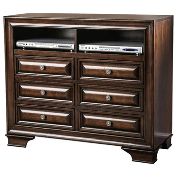Wooden Media Chest With 6 Drawers, Brown Cherry