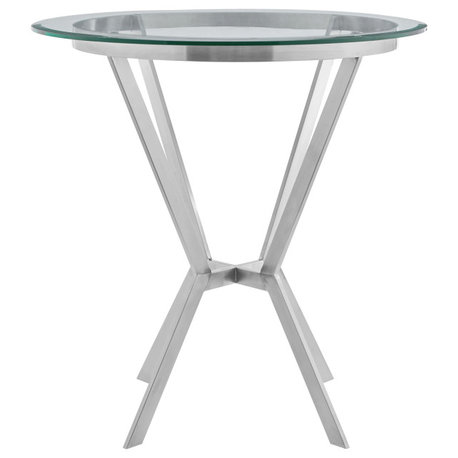 Naomi Round Glass and Brushed Stainless Steel Bar Table