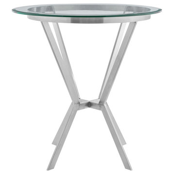 Naomi Round Glass and Brushed Stainless Steel Bar Table