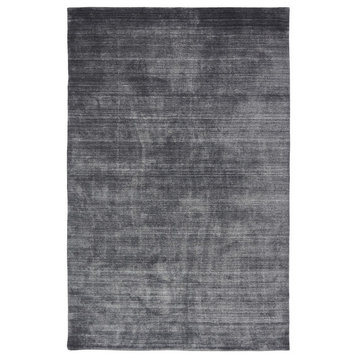 MERIDIAN Charcoal Hand Made Wool and Silkette Area Rug, Black, 7'6"x9'6"