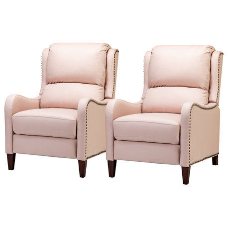 Genuine Leather Recliner With Nailhead Trim Set of 2, Pink