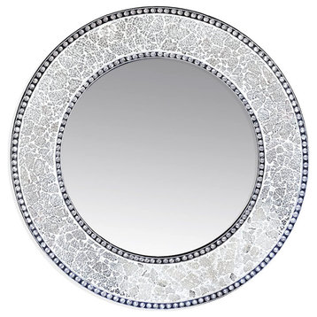 24" Decorative Round Glass Mosaic Wall Mirror, Silver