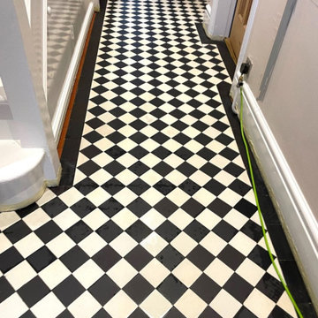 Diamond Pattern Encaustic Tiled Hallway Restoration in Rugby