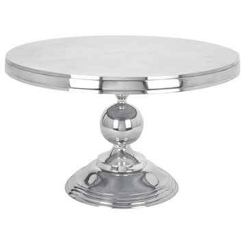 Traditional Coffee Table, Pedestal Base With Round Tabletop, Aluminum Finish