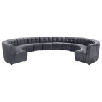 Meridian Furniture - Limitless Velvet Upholstered 12-Piece Modular Sectional, Gray - Invest in your home's comfort with this Limitless 12 Piece Sectional. This modular unit offers tons of flexibility in the number of ways that you can put each piece in the Limitless collection together to get the ideal customized look. Upholstered in grey velvet, this beautiful piece is soft and cool to the touch, so you can feel comfortable from every angle. Button and channel tufting add to this unit's upscale look and contemporary charm.