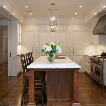 Black Walnut Kitchen Island with White Marble Countertops