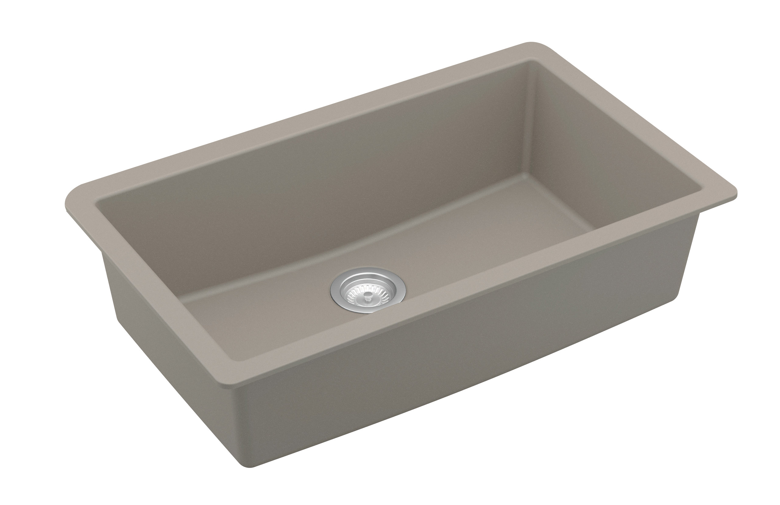 Karran QU-812 Undermount 32.5" Large Single Bowl Quartz Sink Kit, Concrete