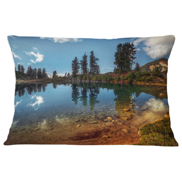 Clear Lake with Row of Pine Trees Landscape Printed Throw Pillow, 12"x20"