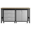Manhattan Comfort Fortress 3-Piece Metal Worktable & Garage Cabinet Set in Gray