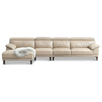 leather Sofa Italian Style, First layer yellow cowhide, Leather-Off-White 4-Corner Right Chaise 137x67x31.5/37"