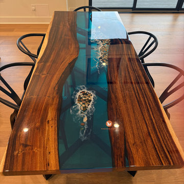 Walnut Black River Epoxy Table as an Organic Modern Anchor