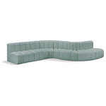 Meridian Furniture - Arc Vegan Leather Upholstered 7-Pc. S-Shaped Modular Sofa, Green - Unleash modern opulence with the Arc Vegan Leather 7pc. Sectional. Crafted for the modern connoisseur, this Sectional injects an air of refined luxury into any space. Its sleek silhouette, upholstered in supple mint green vegan leather, exudes timeless sophistication while the deep channel tufting adds textural intrigue, further elevating the chair's visual appeal. The modular design makes it a versatile chameleon, effortlessly adapting to your evolving needs and preferences. Whether you envision it gracing a chic living room corner, basking in the glow of a bedroom window, or adding a touch of drama to a home office, the Arc seamlessly complements your unique interior aesthetic.
