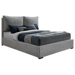Meridian Furniture - Misha Polyester Fabric Upholstered Bed, Gray, Queen - Get comfortable in the gorgeous Misha grey upholstered queen size bed. The tall, upholstered headboard is decorated with deep channel tufting in concentric squares, and the side rails and footboard are all upholstered as well. You won't need to purchase a box spring for this bed, because a complete set of slats is included.