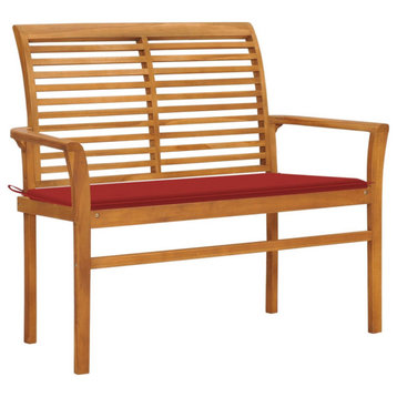 Vidaxl Garden Bench With Red Cushion 44.1" Solid Teak Wood