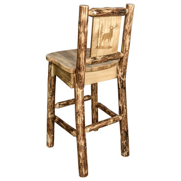 Montana Log Wood Barstool With Back In Stain And Lacquer MWGCBSWNRLZELK