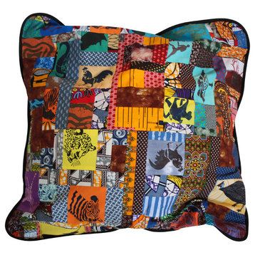 Patchwork Quilt African Square Pillow Case | 26" Cover Block Print Leopard Floor