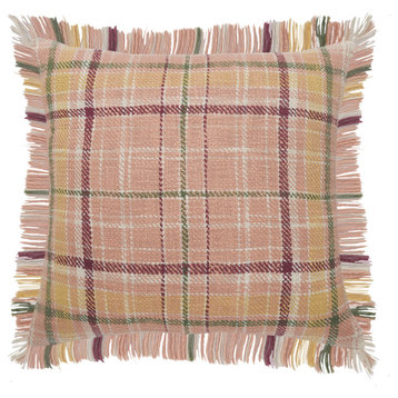 Berry Drew Plaid Throw Pillow with Fringe