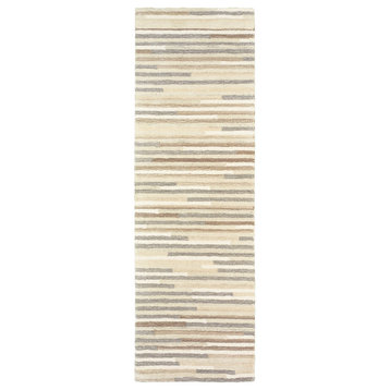 Isadora Hand-tufted Wool Cafe Au Lait Stripes Beige/Gray Area Rug, 2'6"x8'