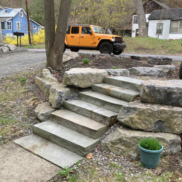 Bluestone Stairway and Seneca Boulder Retaining wall