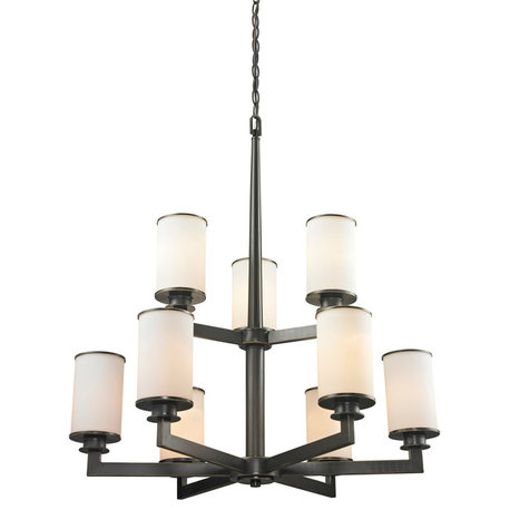 Savannah 9 Light Chandelier, Olde Bronze With Matte Opal Glass