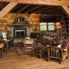 Rustic Hickory Log Sofa with Leather Arms, R. Bradley