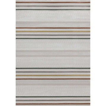 London Collection Grey Multi-colored Striped Area Rug, 5'3" x 7'7"