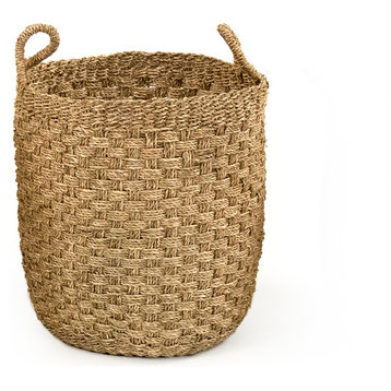 Cylindrical Woven Basket With Handles, Medium