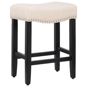 24" Upholstered Saddle Seat Counter Stool in Beige