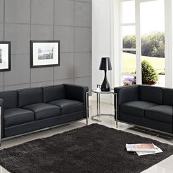 Charles Petite LC2 Sofa Set in Black Leather - $1960.24 - Living Room Furniture Sets